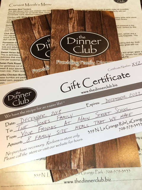 Gift Certificates at The Dinner Club
